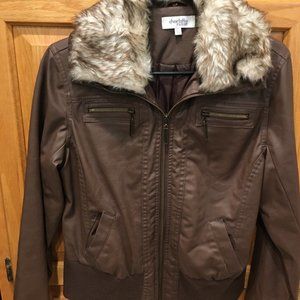 Charlotte Russe Brown Hooded Faux Leather Jacket